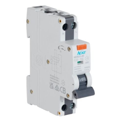 NEXE 1 Pole 20A RCBO Type A 30mA 6kA Circuit Breaker NEXRCBO20A