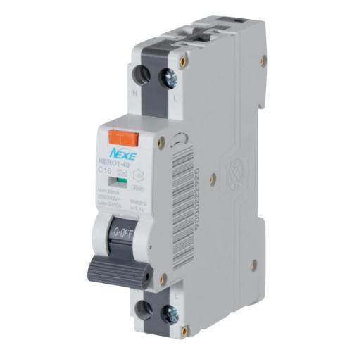 NEXE 1 Pole 16A RCBO Type A 30mA 4.5kA Circuit Breaker NXRCBO16A